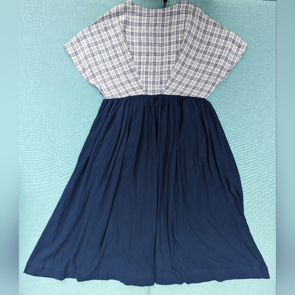 New With Tags Women's Medium Cotton Plaid Blue Dress - Picture 6 of 10